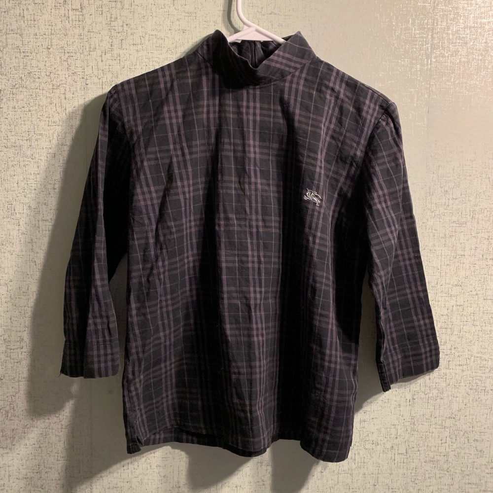 Girls Burberry Black/Gray Plaid Blouse, Size Lg.